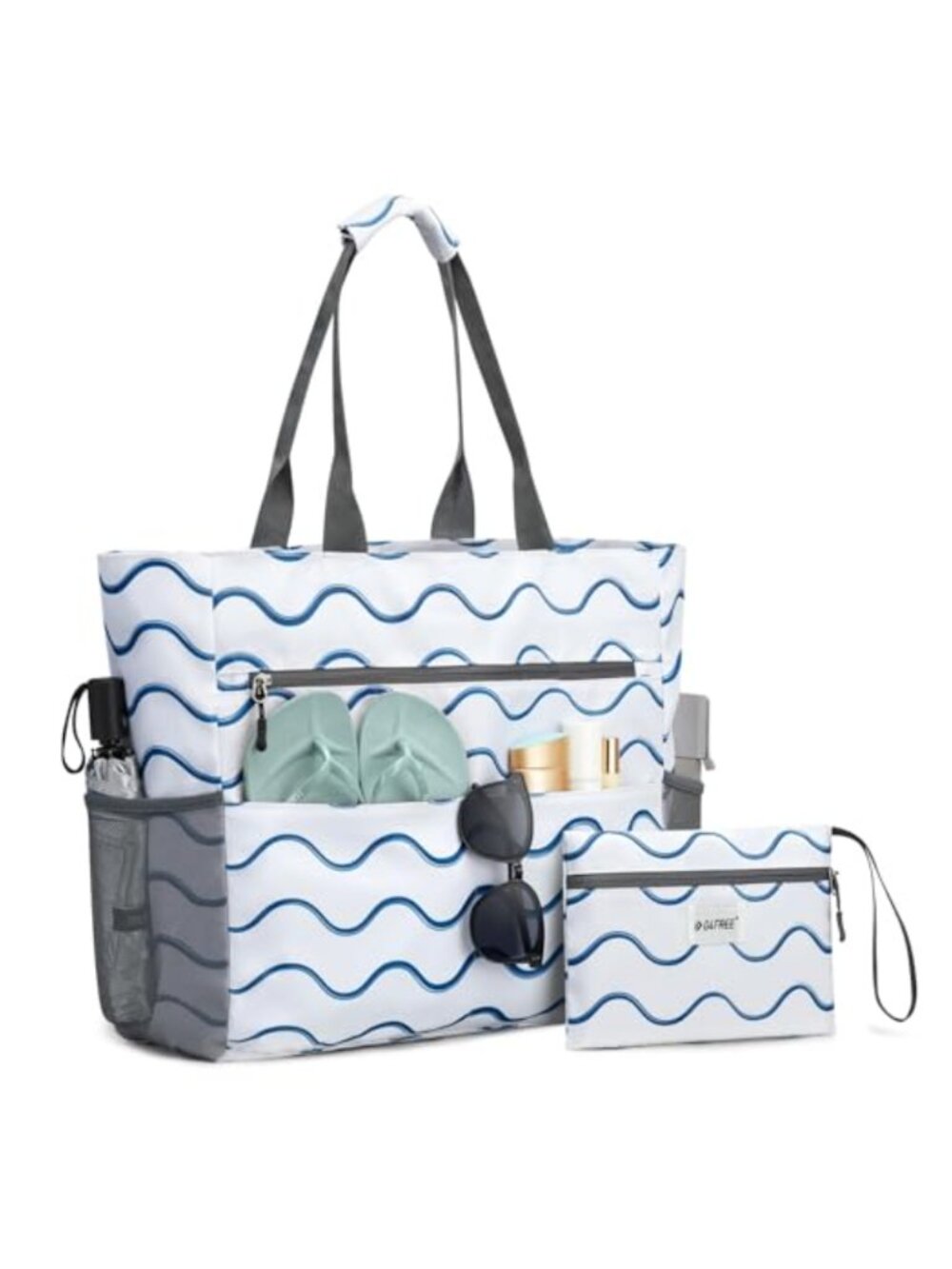 Large Waterproof Sandproof Beach Tote Bag Foldable 9 Pockets Women Travel